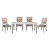 Glamorous Silver Finish Dining Set 5pc Dining Table 4x Side Chairs Crystal Button Tufted Upholstered Modern Style Furniture
