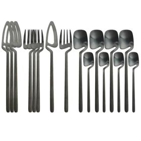 Desserts Soup Coffee Use 16pcs Table Decor Cutlery Sets (Color: Black)